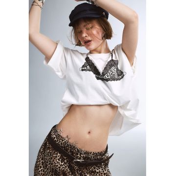 Tricou de pijama din bumbac cu imprimeu - Negru/Alb murdar