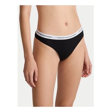 Chiloti tanga cu banda logo in talie - Negru