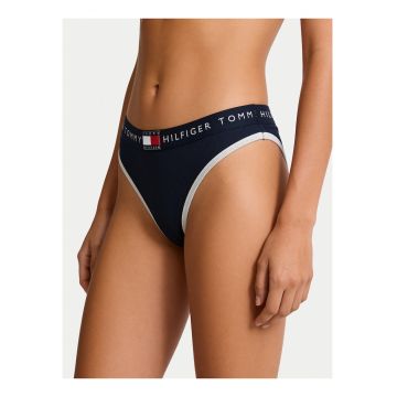 Chiloti tanga din amestec de bumbac cu banda logo in talie - Alb/Bleumarin
