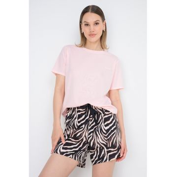 Pantaloni scurti de casa din amestec de modal cu model - Maro/Bej sampanie