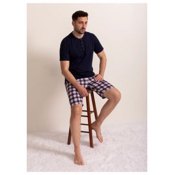 Pijama Barbati Carouri Bumbac TWIN - Bleumarin