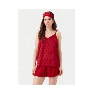 Pijama cu buline si masca pentru somn -