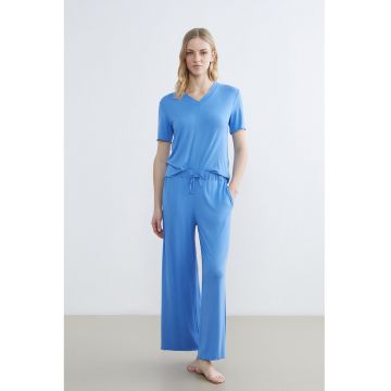 Pijama cu decolteu in V si maneci scurte Dream - Albastru neon