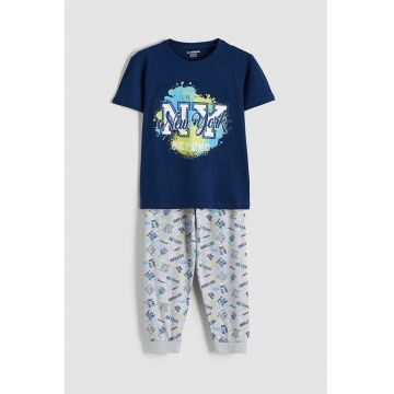 Pijama cu imprimeu grafic - Gri/Bleumarin