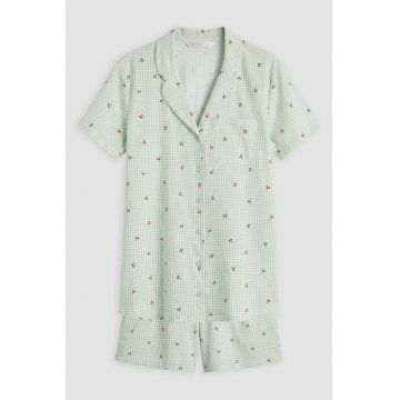 Pijama cu model - pentru gravide - Alb/Verde pal