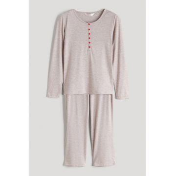 Pijama cu pantaloni lungi si model uni - Gri melange