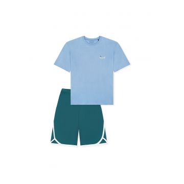 Pijama cu pantaloni scurti si imprimeu - Albastru