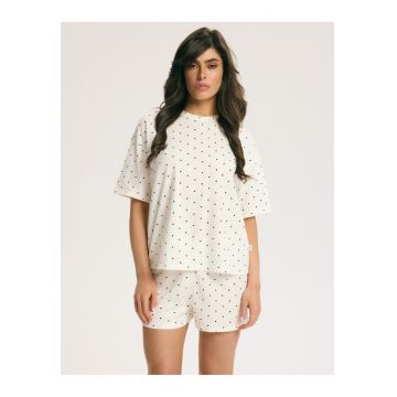Pijama dama Usoara Buline Macchiato - Alb crem