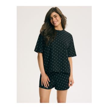 Pijama dama Usoara Buline Macchiato - Negru
