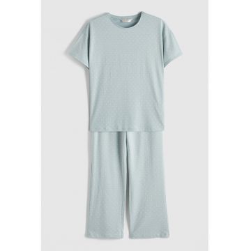 Pijama din bumbac cu buline - Albastru glaciar