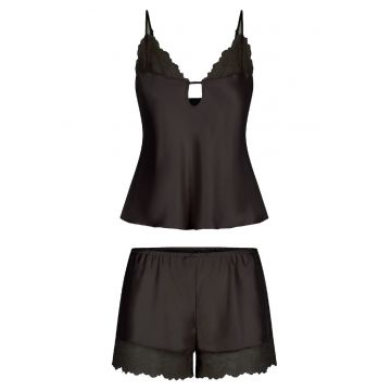 Pijama fara maneci - cu insertii de dantela - Negru