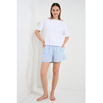Pijama lejera cu logo discret - Alb/Albastru