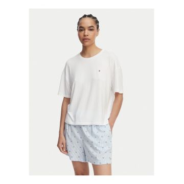 Pijama lejera cu logo discret - Alb/Albastru