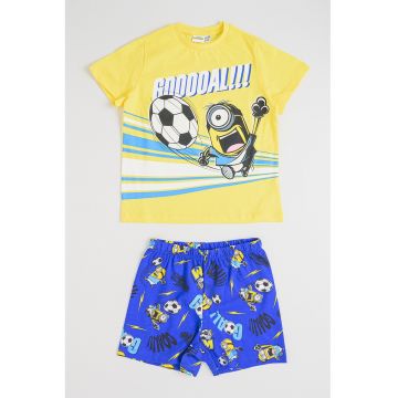 Pijama scurta cu model cu Minions - Galben/Albastru