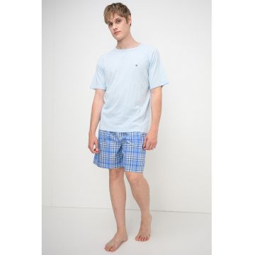 Pijama scurta din bumbac - Alb/Albastru deschis