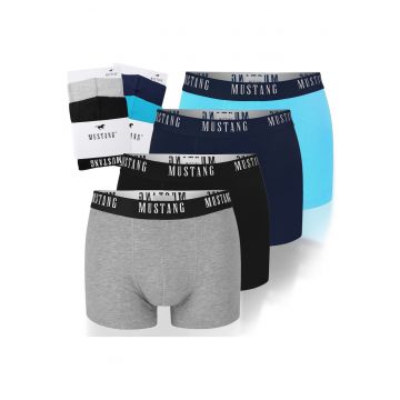 Set 4 Boxeri Barbati -  Bumbac - Logo - Negru/Gri melange/Albastru