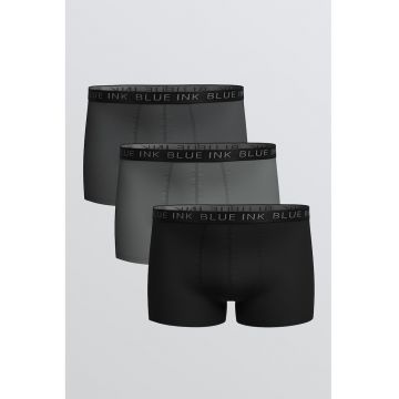 Set de boxeri cu banda cu text in talie - 3 perechi - Negru stins/Gri inchis