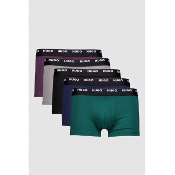 Set de boxeri cu banda logo in talie - 5 perechi - Verde/Negru/Gri/Mov/Bleumarin