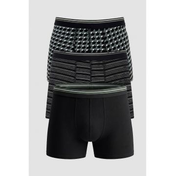 Set de boxeri cu model - 3 perechi - Alb/Negru/Gri inchis