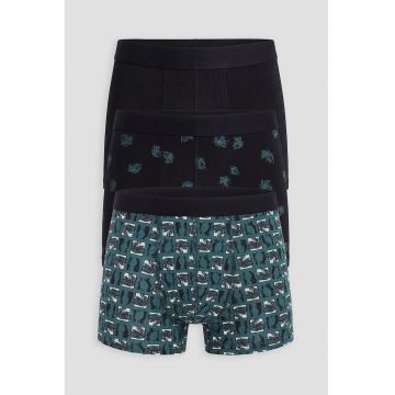 Set de boxeri cu model - 3 perechi - Verde/Negru