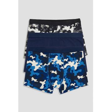 Set de boxeri cu model camuflaj - 3 perechi - Gri inchis/Bleumarin