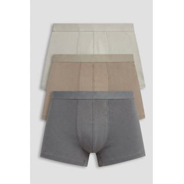 Set de boxeri cu model uni - 3 perechi - Gri/Bej