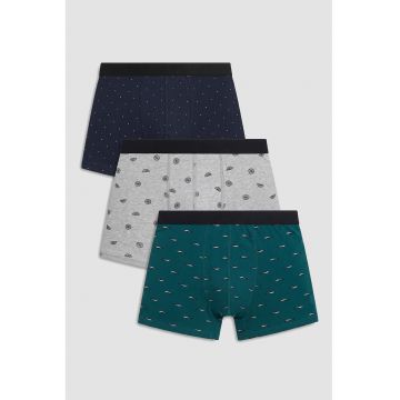 Set de boxeri din amestec de bumbac - 3 perechi - Gri melange - Albastru petrol - Bleumarin -