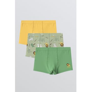 Set de boxeri din amestec de bumbac - 3 perechi - Verde/Galben