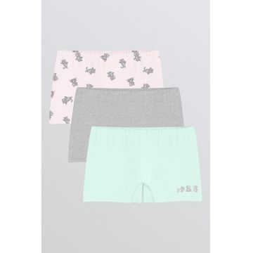 Set de boxeri din amestec de bumbac- 3 piese - Gri/Roz pal/Verde menta
