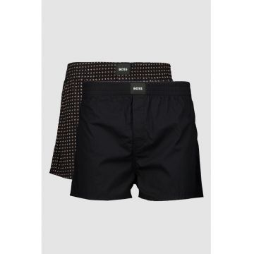 Set de boxeri din bumbac cu model uni - 2 perechi - Negru/Maro camel