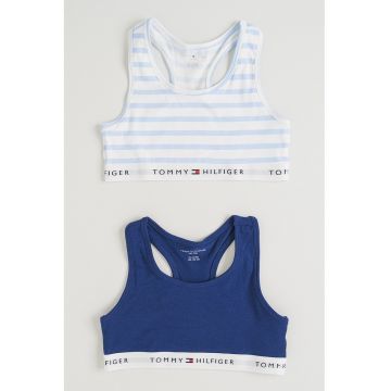 Set de bustiere din amestec de bumbac cu logo - 2 piese - Albastru pastel/Albastru inchis