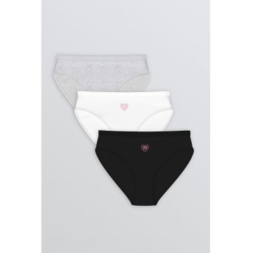 Set de chiloti - 3 perechi - Alb/Negru/Gri melange