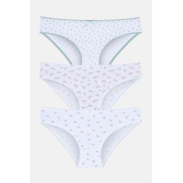 Set de chiloti cu imprimeu - 3 perechi - Roz pastel/Alb optic/Verde feriga
