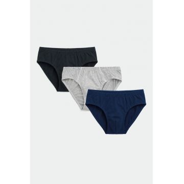 Set de chiloti cu model uni - 3 perechi - Gri/Negru stins/Bleumarin