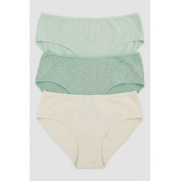 Set de chiloti din bumbac - 3 perechi - Verde/Alb fildes