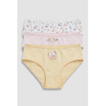Set de chiloti din bumbac cu model tematic Hello Kitty - 3 perechi - Multicolor