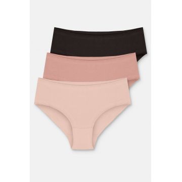 Set de chiloti hipster - 3 perechi - Negru/Piersica/Roz prafuit