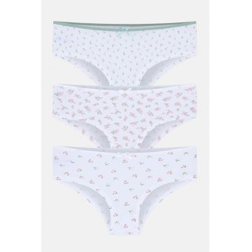Set de chiloti hipster cu imprimeu - 3 perechi - Roz pastel/Alb optic/Verde feriga