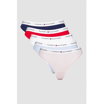 Set de chiloti tanga cu banda logo in talie - 5 perechi - Multicolor