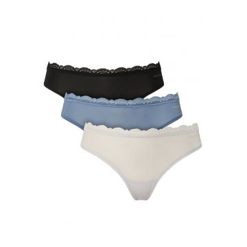 Set de chiloti tanga cu garnitura din dantela - 3 perechi