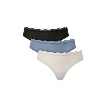 Set de chiloti tanga cu garnitura din dantela - 3 perechi
