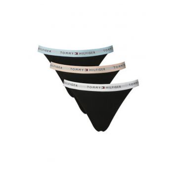Set de chiloti tanga cu imprimeu logo in talie