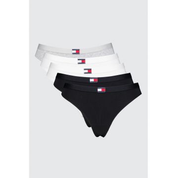 Set de chiloti tanga cu logo - 5 perechi - Alb/Negru/Gri melange