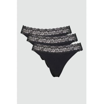 Set de chiloti tanga din amestec de bumbac - 3 perechi - Negru