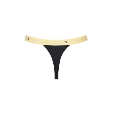 Set de chiloti tanga din amestec de bumbac cu banda logo contrastanta - 3 perechi