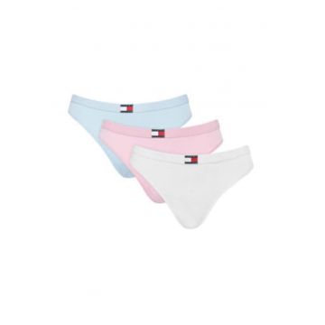 Set de chiloti tanga din amestec de bumbac cu detaliu logo - 3 perechi