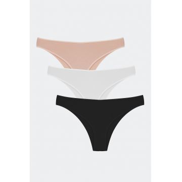 Set de chiloti uni brazilieni -3 perechi - Alb/Negru/Bej