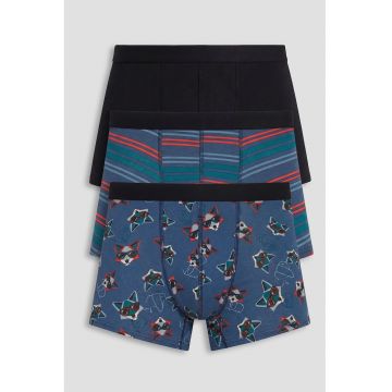 Set de pantaloni scurti cu imprimeu - 3 piese - Negru/Rosu vermillion/Albastru