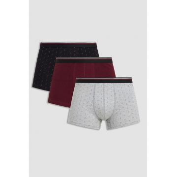 Set de pantaloni scurti cu imprimeu - 3 piese - Visiniu/Negru/Gri deschis melange