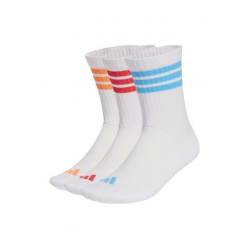 Set de sosete lungi unisex cu striatii - 3 perechi - Rosu/Alb optic/Albastru deschis